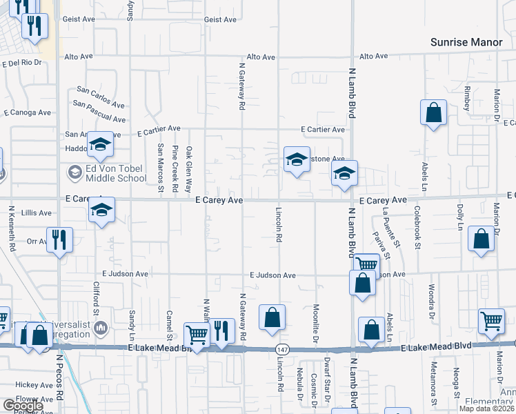 map of restaurants, bars, coffee shops, grocery stores, and more near 4045 E Carey Ave in Las Vegas