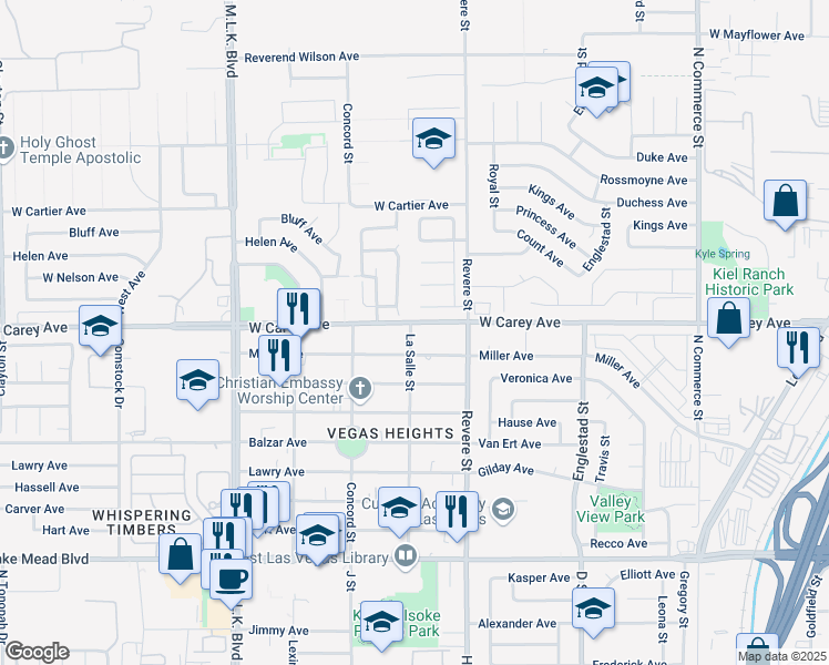 map of restaurants, bars, coffee shops, grocery stores, and more near 874 Miller Avenue in Las Vegas