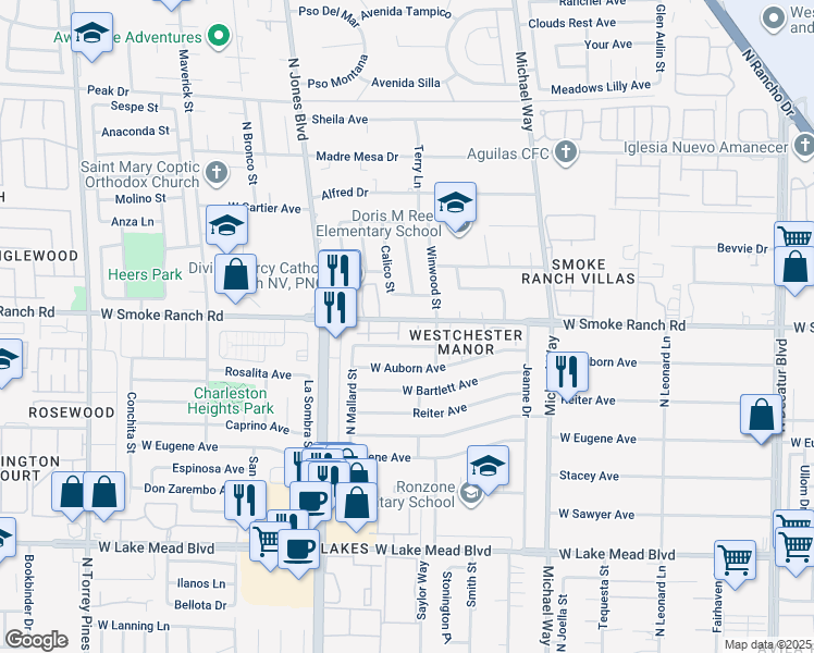map of restaurants, bars, coffee shops, grocery stores, and more near 5817 Smoke Ranch Road in Las Vegas