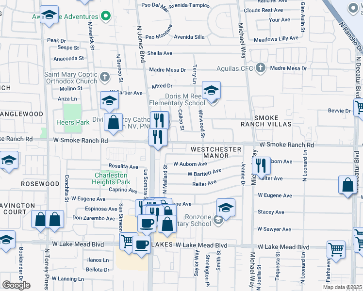 map of restaurants, bars, coffee shops, grocery stores, and more near 5817 Smoke Ranch Road in Las Vegas
