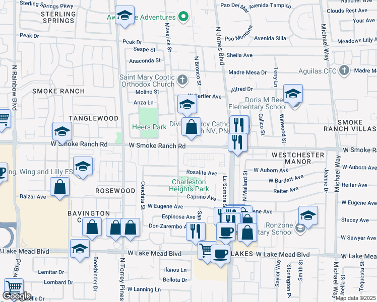 map of restaurants, bars, coffee shops, grocery stores, and more near 6204 Camino De Rosa Drive in Las Vegas