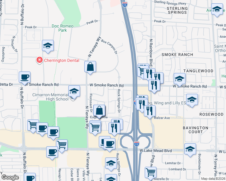 map of restaurants, bars, coffee shops, grocery stores, and more near 2316 Rembrandt Drive in Las Vegas
