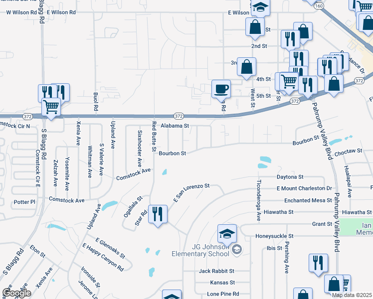 map of restaurants, bars, coffee shops, grocery stores, and more near 671 Bourbon Street in Pahrump
