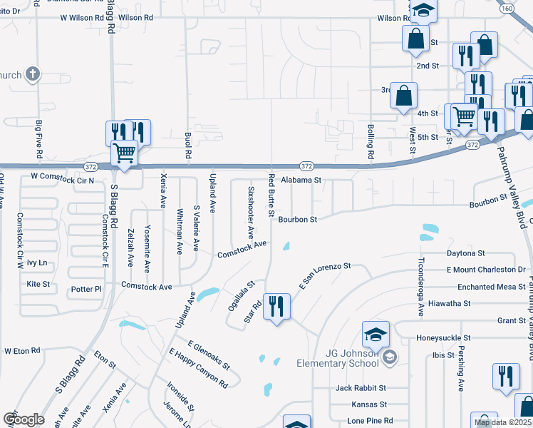 map of restaurants, bars, coffee shops, grocery stores, and more near 1121 Sixshooter Avenue in Pahrump