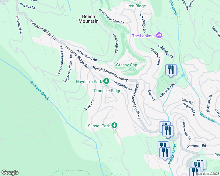 map of restaurants, bars, coffee shops, grocery stores, and more near 104 Mariah Circle in Beech Mountain