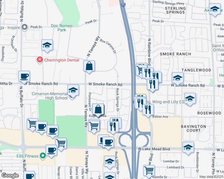 map of restaurants, bars, coffee shops, grocery stores, and more near 2316 Rembrandt Drive in Las Vegas