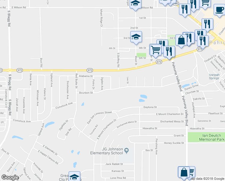 map of restaurants, bars, coffee shops, grocery stores, and more near 821 Bourbon Street in Pahrump