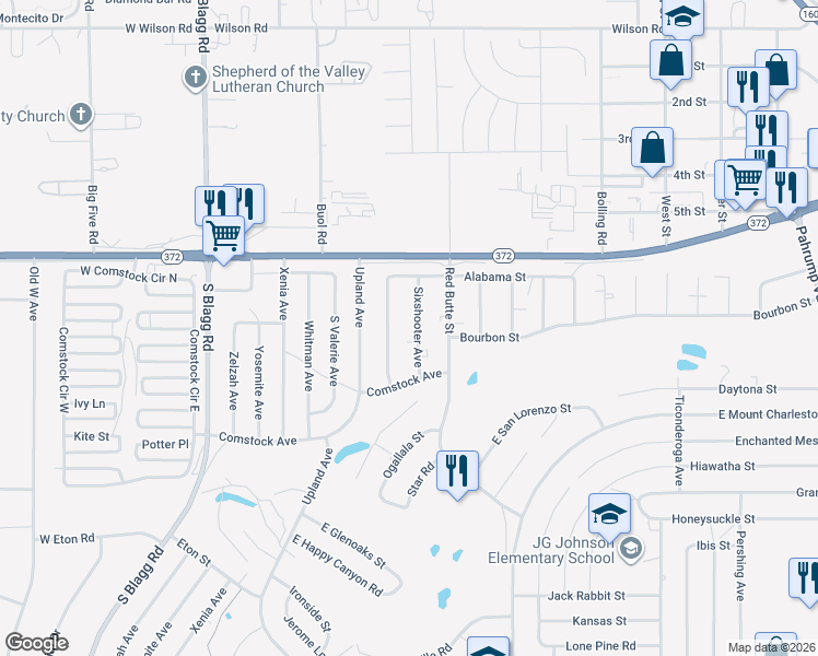 map of restaurants, bars, coffee shops, grocery stores, and more near 1131 South Thunderpass Avenue in Pahrump