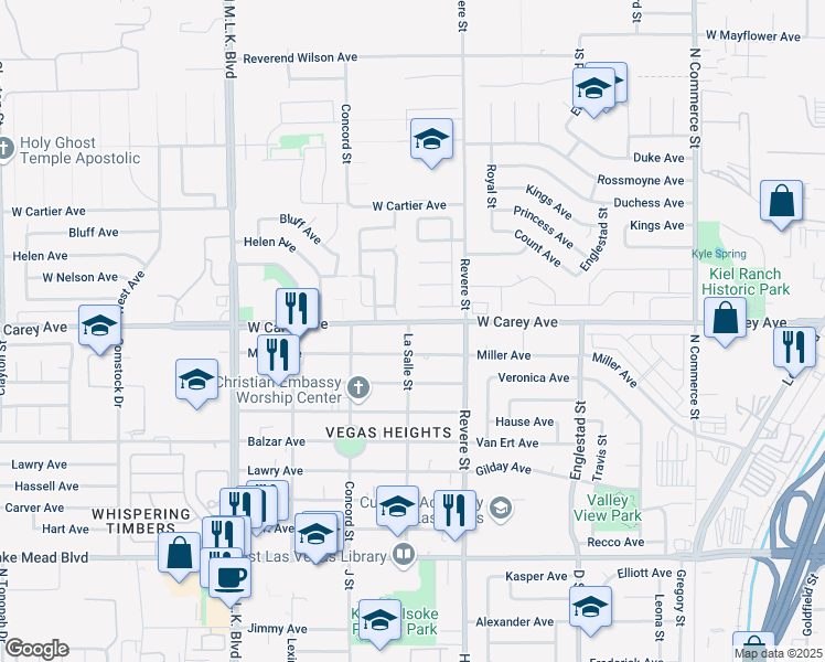 map of restaurants, bars, coffee shops, grocery stores, and more near 874 Miller Avenue in Las Vegas