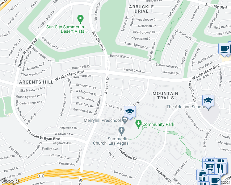 map of restaurants, bars, coffee shops, grocery stores, and more near 10208 Los Padres Place in Las Vegas