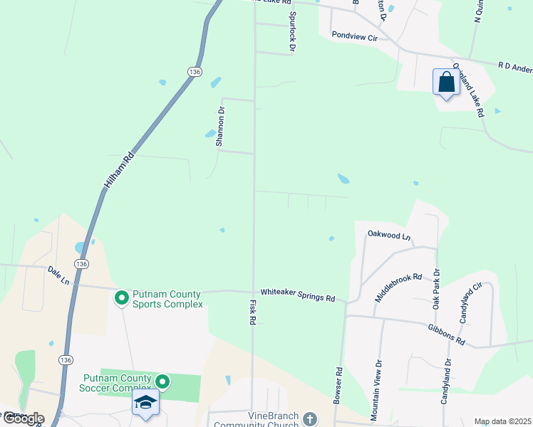 map of restaurants, bars, coffee shops, grocery stores, and more near 2781 Fisk Road in Cookeville