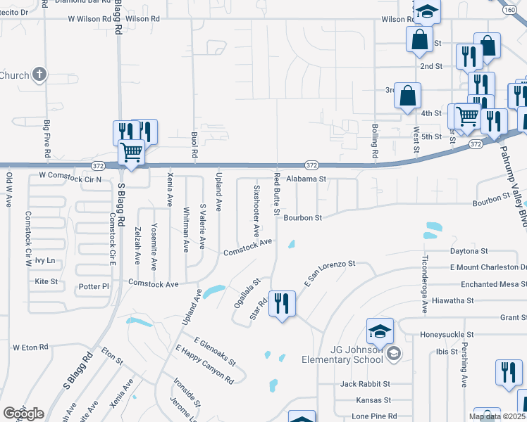 map of restaurants, bars, coffee shops, grocery stores, and more near 1121 Sixshooter Avenue in Pahrump