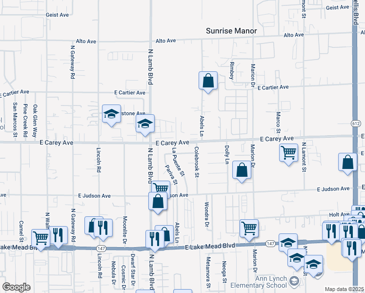 map of restaurants, bars, coffee shops, grocery stores, and more near 4427 East Carey Avenue in Las Vegas