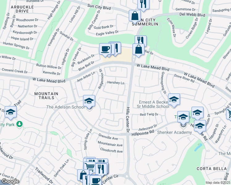 map of restaurants, bars, coffee shops, grocery stores, and more near 9448 Amber Valley Lane in Las Vegas