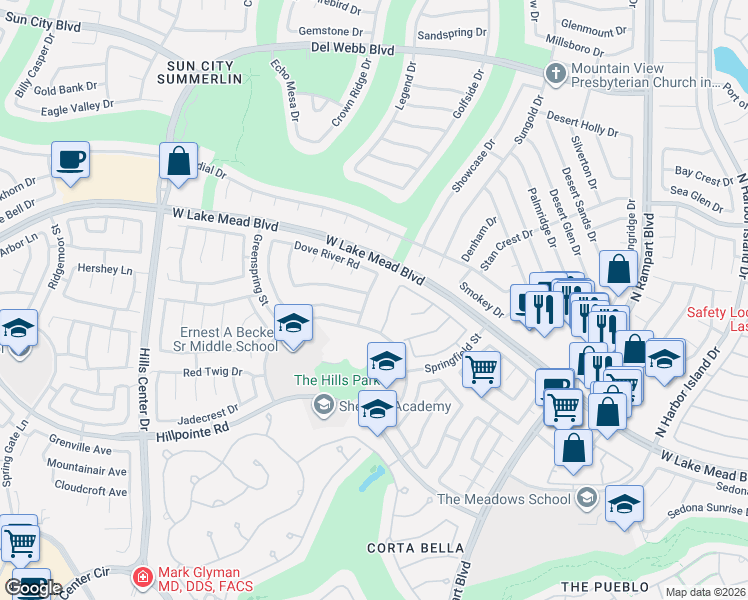 map of restaurants, bars, coffee shops, grocery stores, and more near 2312 Delina Drive in Las Vegas