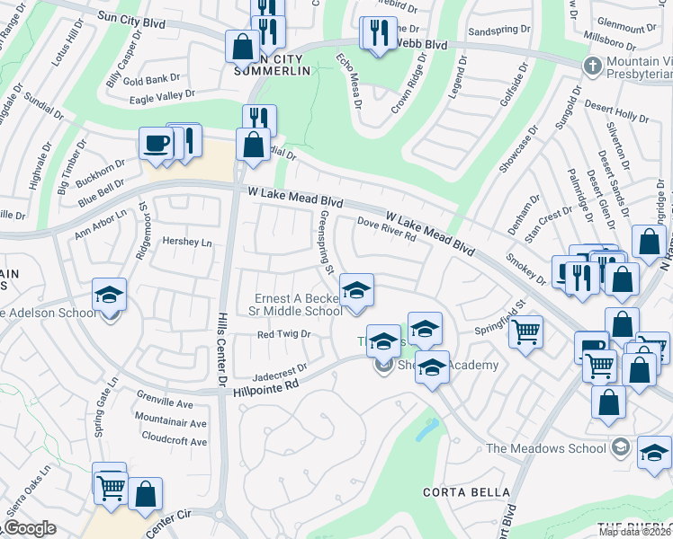 map of restaurants, bars, coffee shops, grocery stores, and more near 2301 Flower Spring Street in Las Vegas