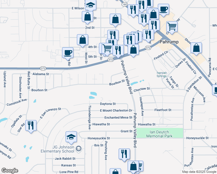 map of restaurants, bars, coffee shops, grocery stores, and more near 1141 Bourbon Street in Pahrump