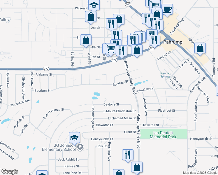 map of restaurants, bars, coffee shops, grocery stores, and more near 1141 Bourbon Street in Pahrump