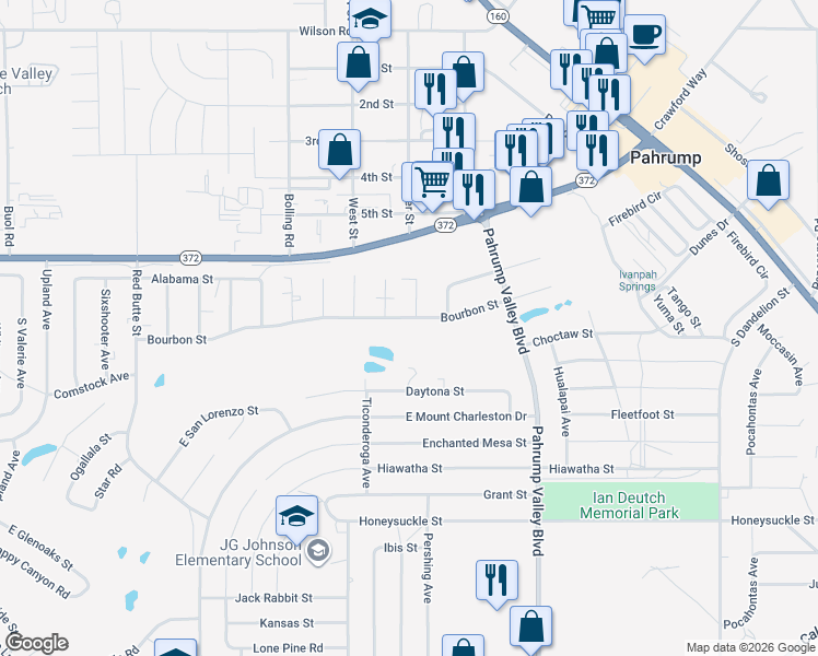 map of restaurants, bars, coffee shops, grocery stores, and more near 1141 Bourbon Street in Pahrump