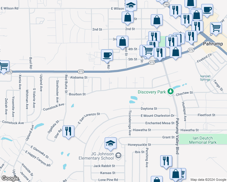 map of restaurants, bars, coffee shops, grocery stores, and more near 911 Bourbon Street in Pahrump
