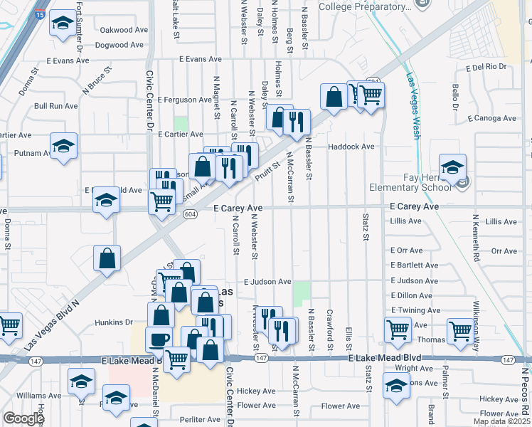 map of restaurants, bars, coffee shops, grocery stores, and more near 2324 North Webster Street in North Las Vegas
