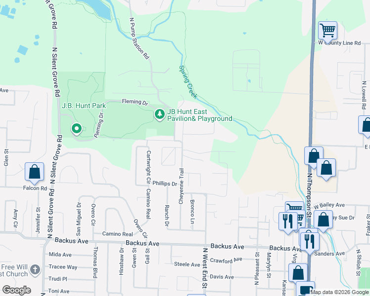 map of restaurants, bars, coffee shops, grocery stores, and more near 1921-1977 Cheyenne Trail in Springdale