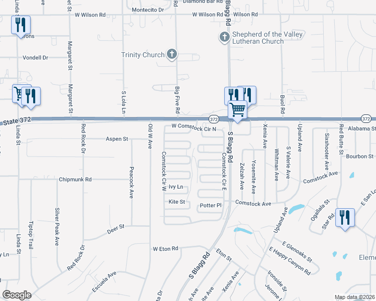 map of restaurants, bars, coffee shops, grocery stores, and more near 211 Ellendale Street in Pahrump