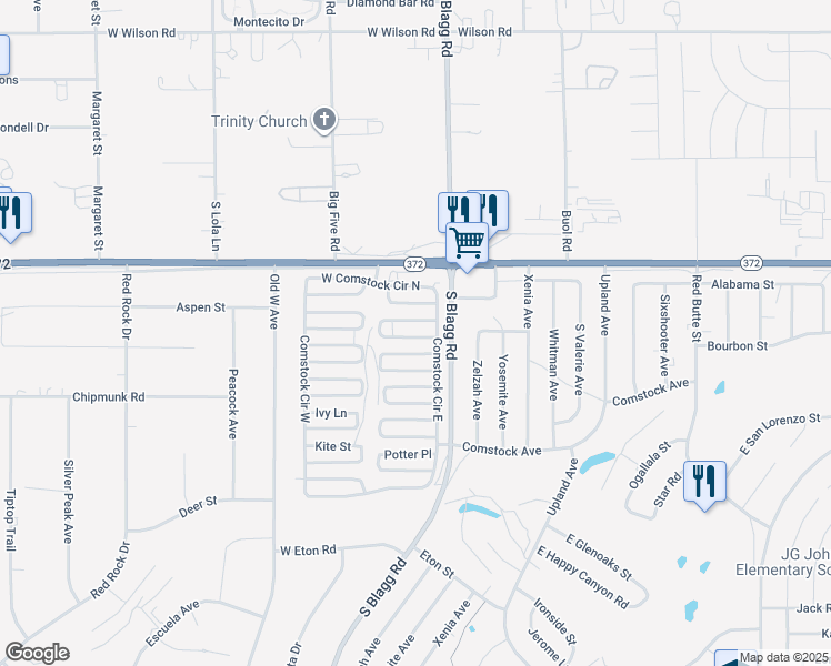 map of restaurants, bars, coffee shops, grocery stores, and more near 60 Wilderness Way in Pahrump