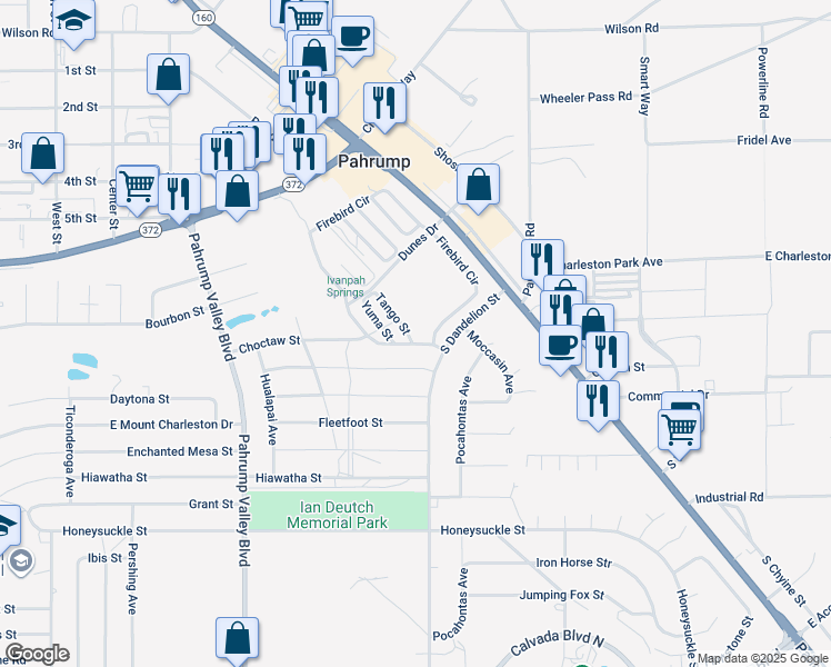 map of restaurants, bars, coffee shops, grocery stores, and more near 1181 Tango Street in Pahrump