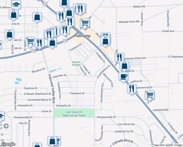 map of restaurants, bars, coffee shops, grocery stores, and more near 1181 Tango Street in Pahrump