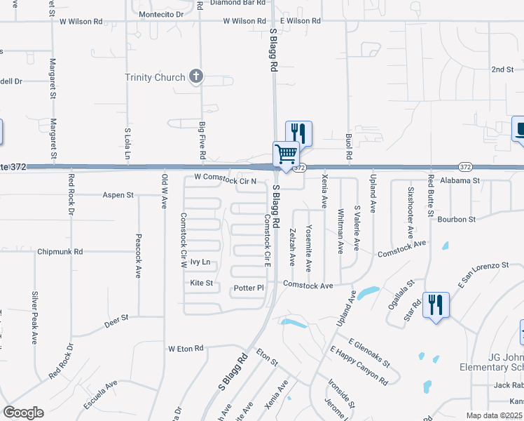 map of restaurants, bars, coffee shops, grocery stores, and more near 30 Wilderness Way in Pahrump