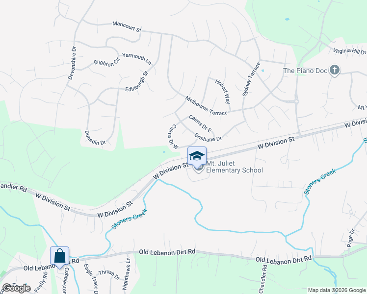 map of restaurants, bars, coffee shops, grocery stores, and more near 2474 Cairns Drive West in Mt. Juliet