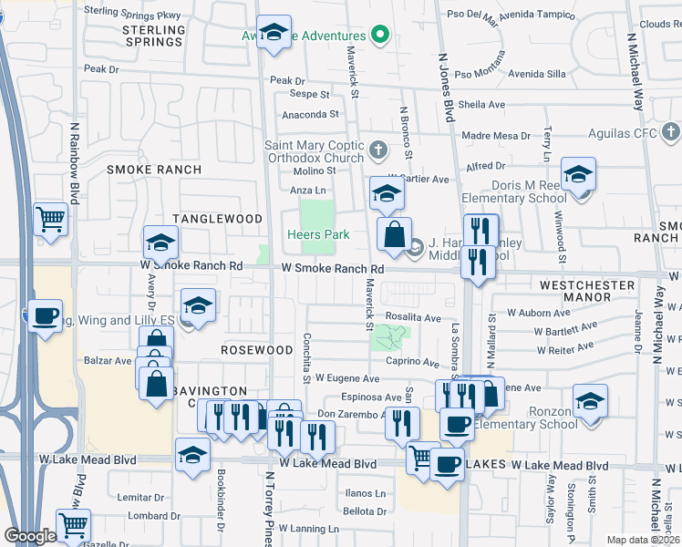 map of restaurants, bars, coffee shops, grocery stores, and more near 2323 El Cerrito Circle in Las Vegas