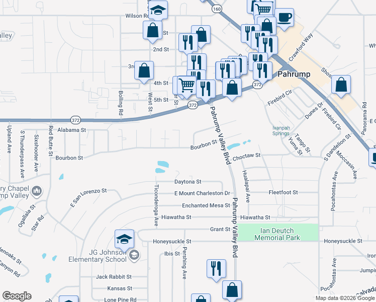 map of restaurants, bars, coffee shops, grocery stores, and more near 1141 Bourbon Street in Pahrump