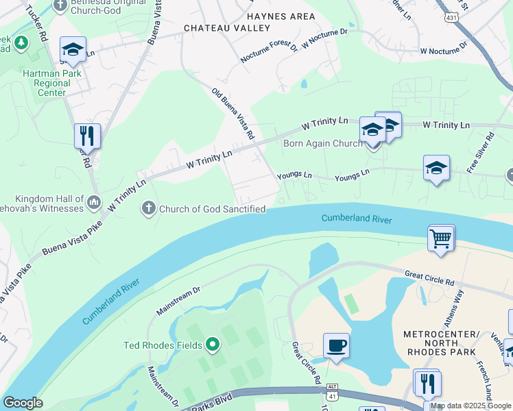 map of restaurants, bars, coffee shops, grocery stores, and more near 1014 Alice Street in Nashville