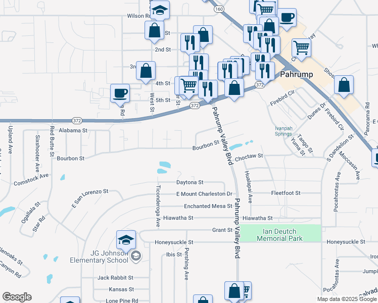 map of restaurants, bars, coffee shops, grocery stores, and more near 1181 Bourbon Street in Pahrump