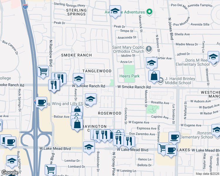 map of restaurants, bars, coffee shops, grocery stores, and more near in Las Vegas