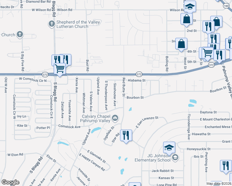 map of restaurants, bars, coffee shops, grocery stores, and more near 1101 Sixshooter Avenue in Pahrump