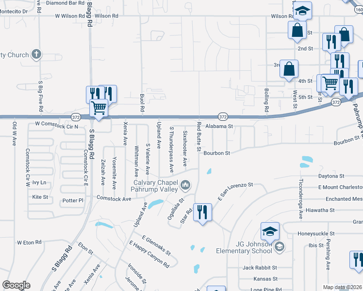 map of restaurants, bars, coffee shops, grocery stores, and more near 1100 Sixshooter Avenue in Pahrump