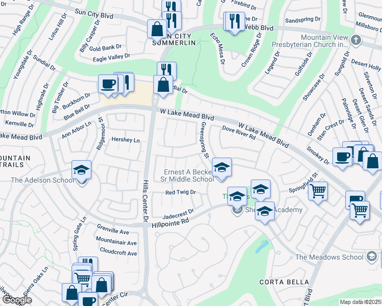 map of restaurants, bars, coffee shops, grocery stores, and more near 9220 Evergreen Canyon Drive in Las Vegas