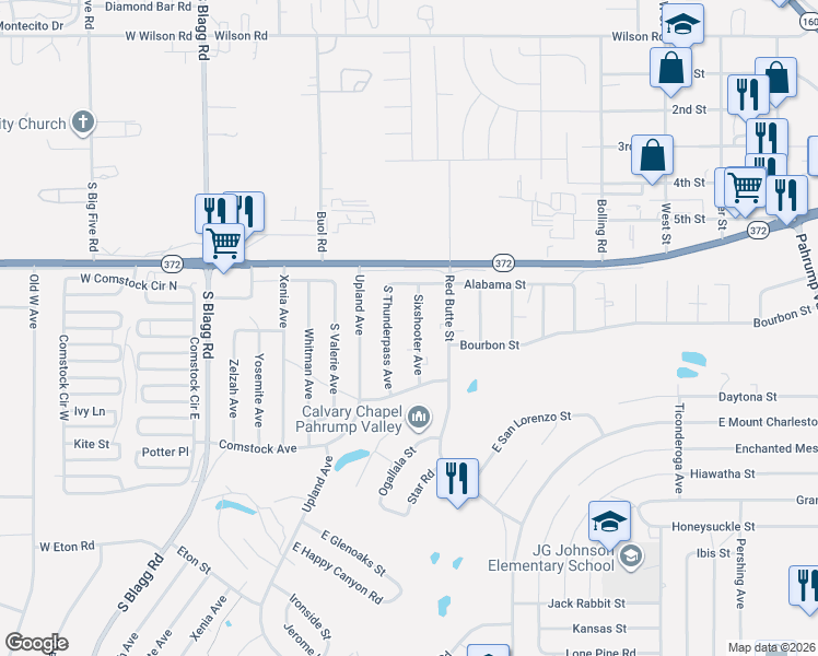 map of restaurants, bars, coffee shops, grocery stores, and more near 1131 South Thunderpass Avenue in Pahrump