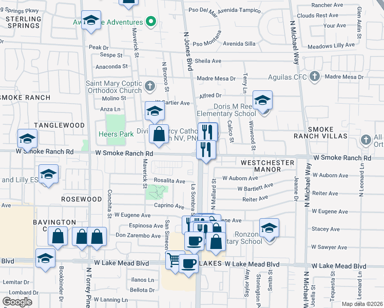 map of restaurants, bars, coffee shops, grocery stores, and more near in Las Vegas