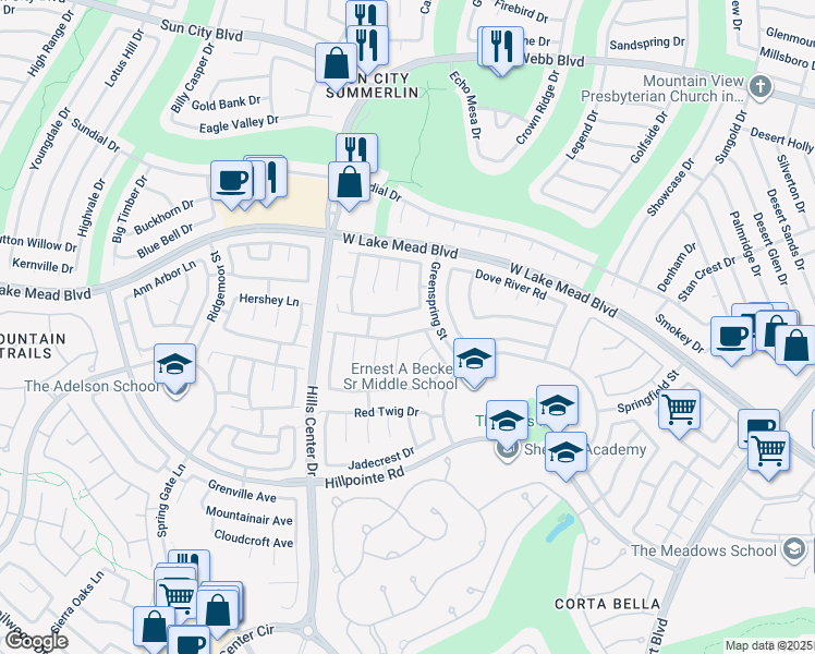 map of restaurants, bars, coffee shops, grocery stores, and more near 9220 Evergreen Canyon Drive in Las Vegas