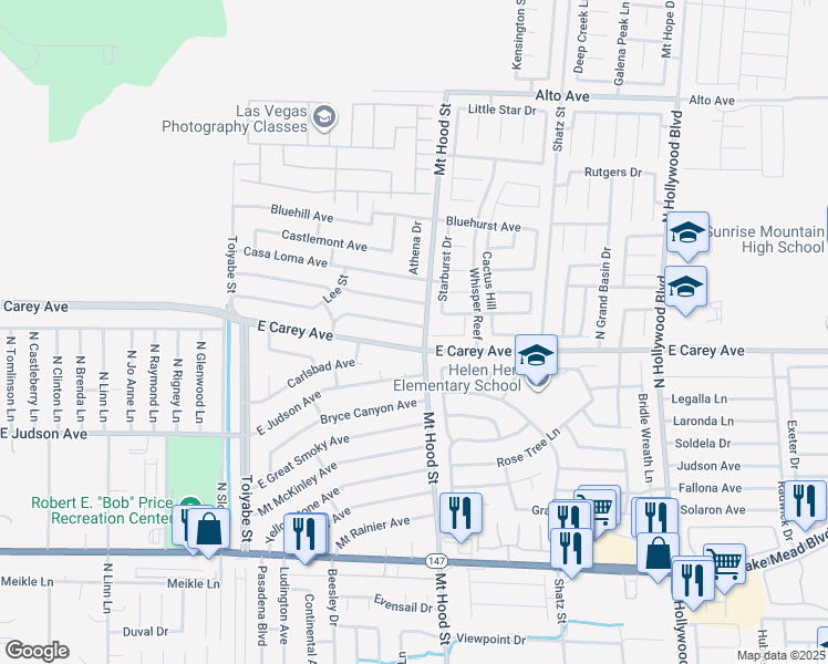 map of restaurants, bars, coffee shops, grocery stores, and more near 6269 Rocky Mountain Avenue in Las Vegas