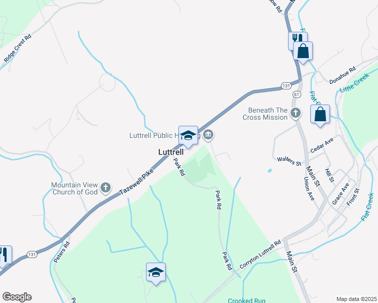 map of restaurants, bars, coffee shops, grocery stores, and more near 241 Tazewell Pike in Luttrell
