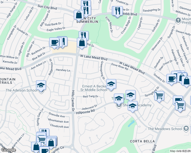 map of restaurants, bars, coffee shops, grocery stores, and more near 9220 Evergreen Canyon Drive in Las Vegas