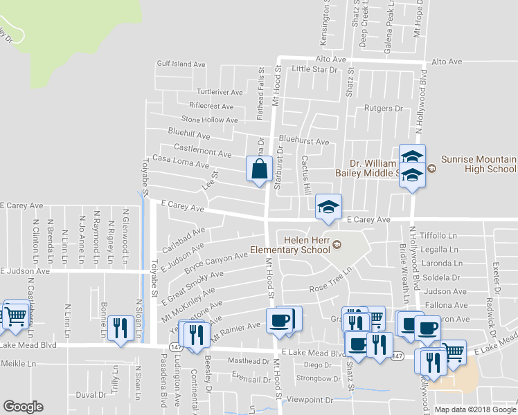map of restaurants, bars, coffee shops, grocery stores, and more near 6269 Rocky Mountain Avenue in Las Vegas