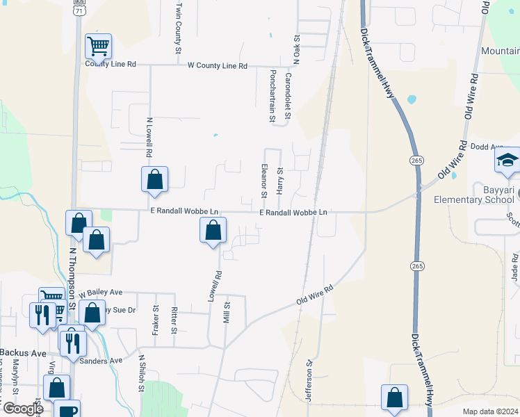 map of restaurants, bars, coffee shops, grocery stores, and more near 2120 Eleanor Street in Springdale