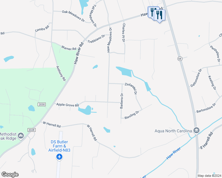 map of restaurants, bars, coffee shops, grocery stores, and more near 7564 Haw Meadows Drive in Kernersville
