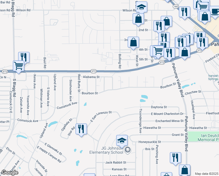 map of restaurants, bars, coffee shops, grocery stores, and more near 821 Bourbon Street in Pahrump